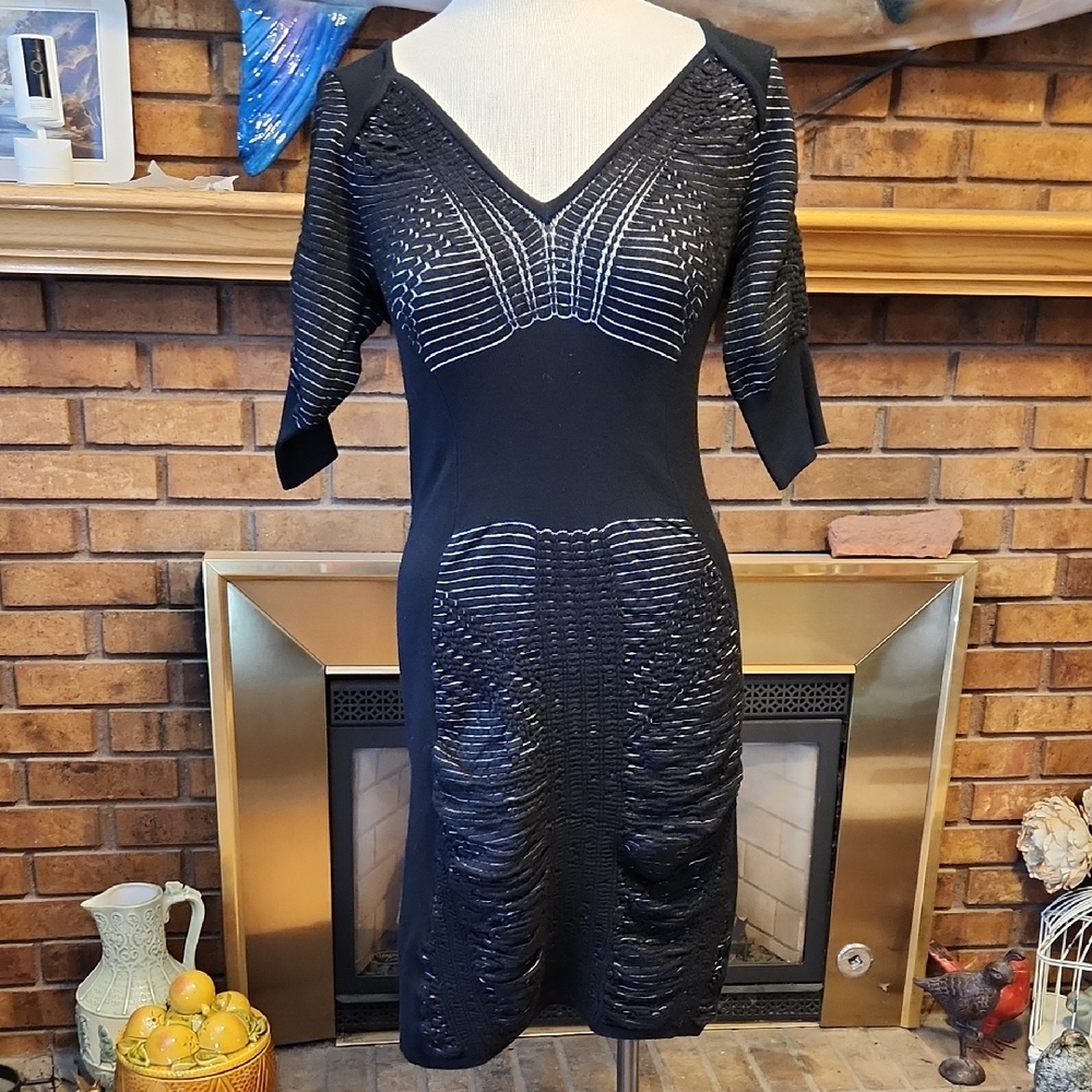 B&B Couture Black Bodycon Dress Size M Goth Whimsigoth Sweater Dress Ruching